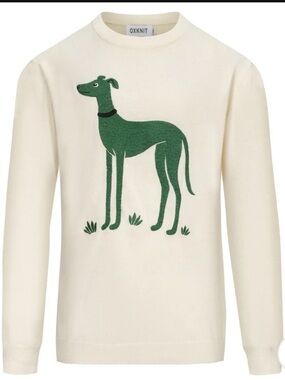 Men’s Apricot Cream Dog Graphic Retro Sweater Green Greyhound Size S pre-owned